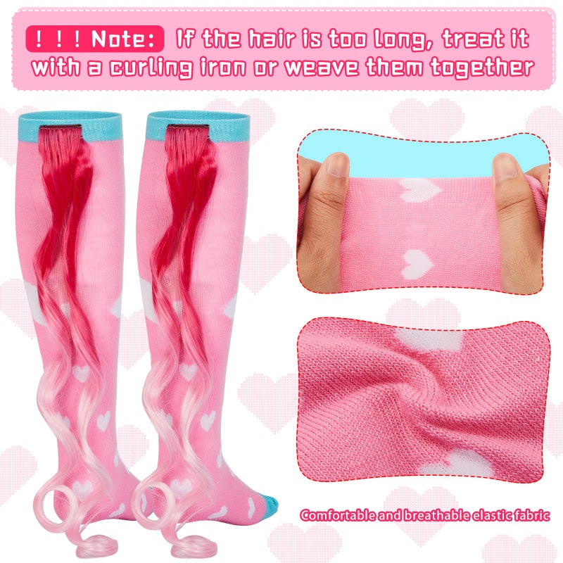 Tarpop 2 Pairs Funny Silly Socks for Girls Woman Wacky Unicorn Mermaid Socks with Wigs Novelty Crazy Funny Gift for Halloween(Sky Blue Pink Unicorn Large) - Image 3